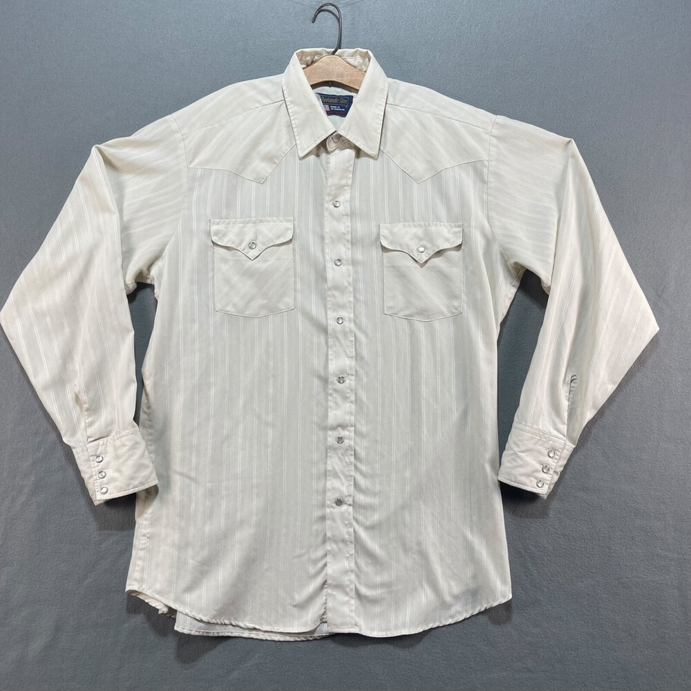 Vintage Panhandle Slim Western Shirt 16.5 White Pearl Snap Long Sleeve Cowboy